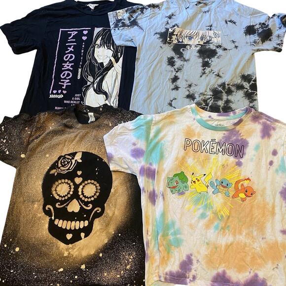 Teen Girls Tees Summer Everyday Shirt Anime TieDye Pokémon Skull Dark S/M/L Lot4 - Picture 1 of 6